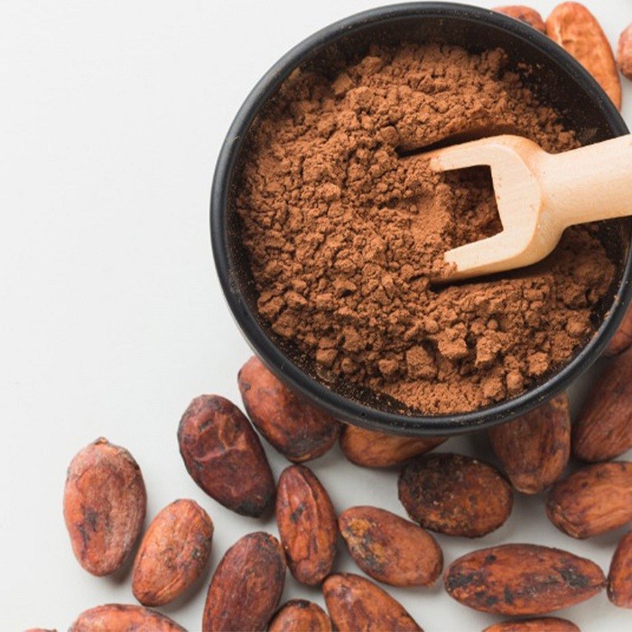 Fermented cocoa beans and finely milled cocoa powder