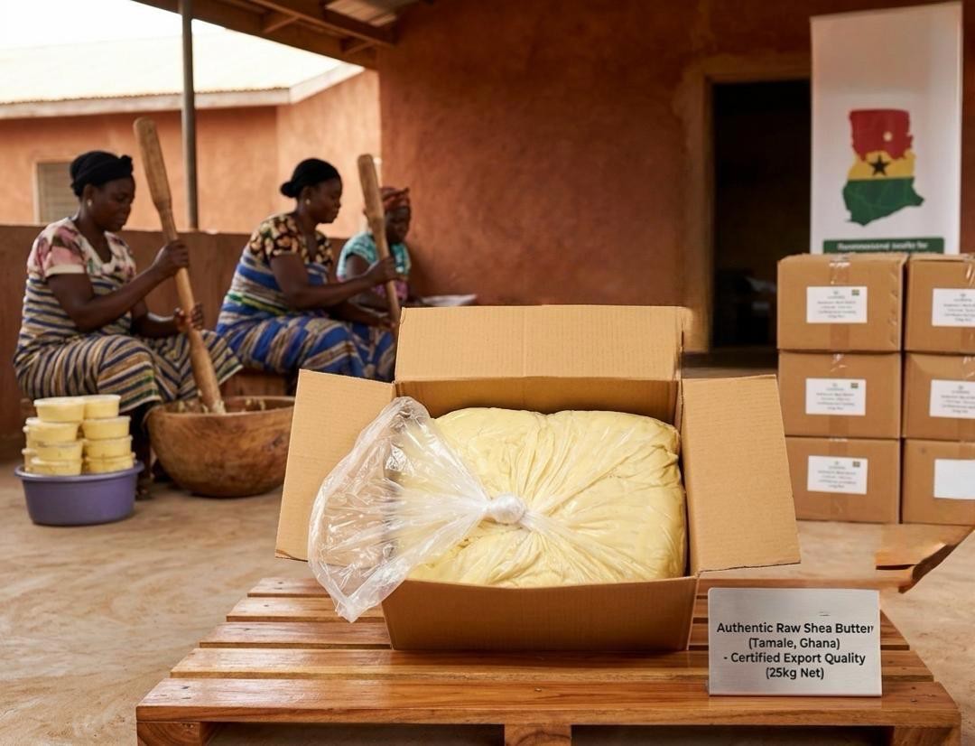 Shea butter hand-processed and churned by local women at our Ghana hub